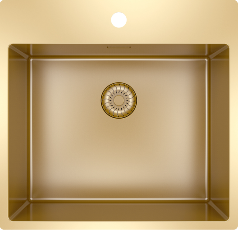 Caressi - Single Kitchen Sink - CAPP50KR10G - 540x520 mm - Gold Finish 2