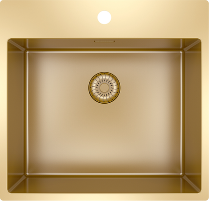 Caressi - Single Kitchen Sink - CAPP50KR10G - 540x520 mm - Gold Finish 2