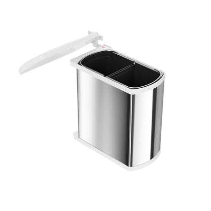 HAILO AS Duo 8/8 Dual Trash Bin Swing Waste System 16L Stainless Steel/White 450-600mm 1