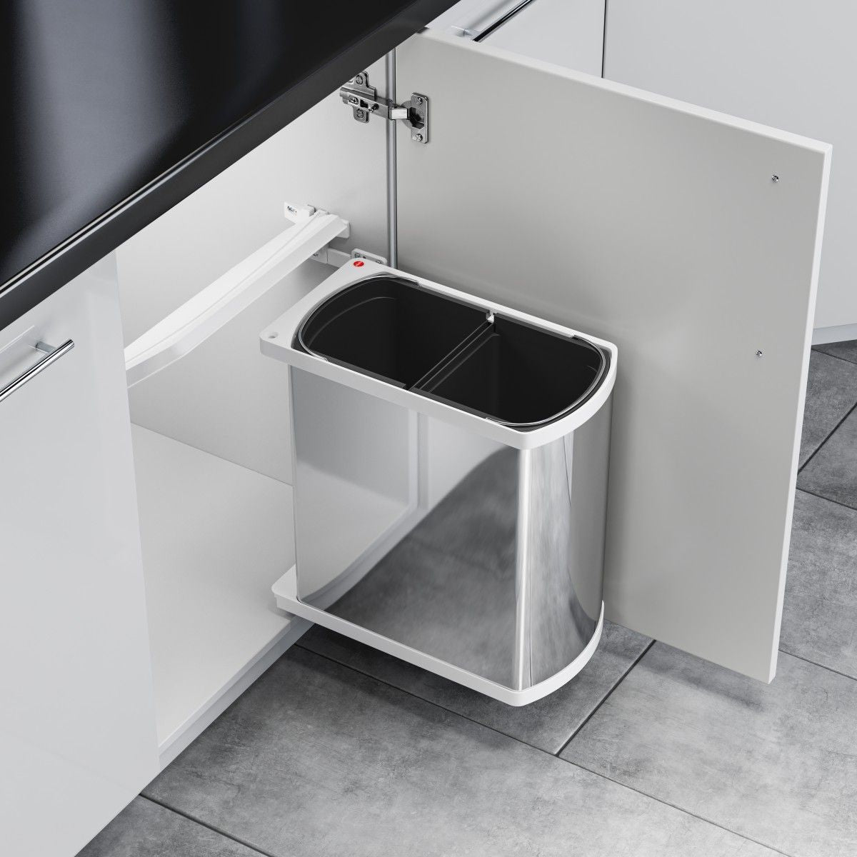 HAILO AS Duo 8/8 Dual Trash Bin Swing Waste System 16L Stainless Steel/White 450-600mm 2