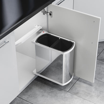 HAILO AS Duo 8/8 Dual Trash Bin Swing Waste System 16L Stainless Steel/White 450-600mm 2