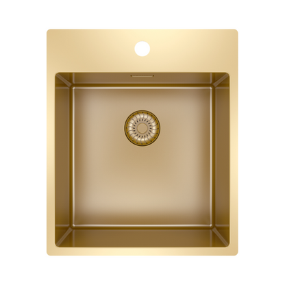 Caressi Single Kitchen Sink CAPP40KR10G 520x440mm Gold Finish 1