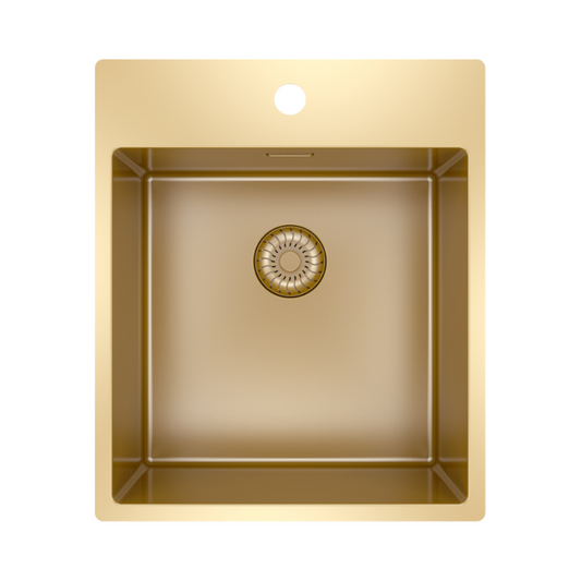 Caressi CAPP40KR10G Single Sink Gold Surface or Submount or Flush Mount with Tap Hole