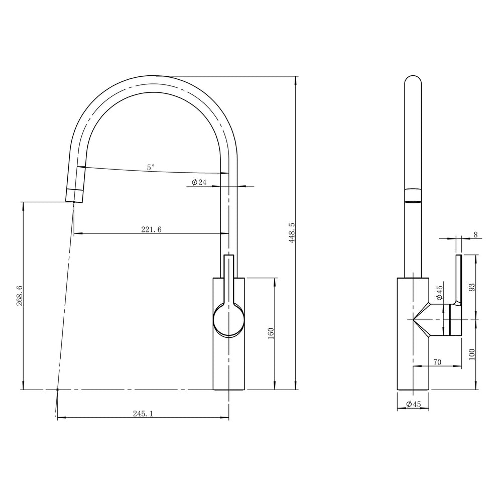 Caressi RVS Line Kitchen Faucet CA1105I Stainless Steel Deck-Mounted 448.5mm Spout Height 3