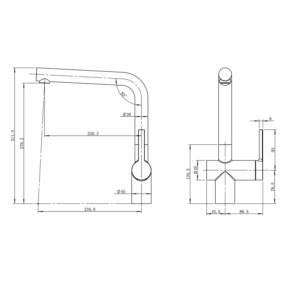 Caressi RVS Line Kitchen Faucet CA1108I ECO - Stainless Steel - Deck-Mounted - 311.4mm Spout Height 5