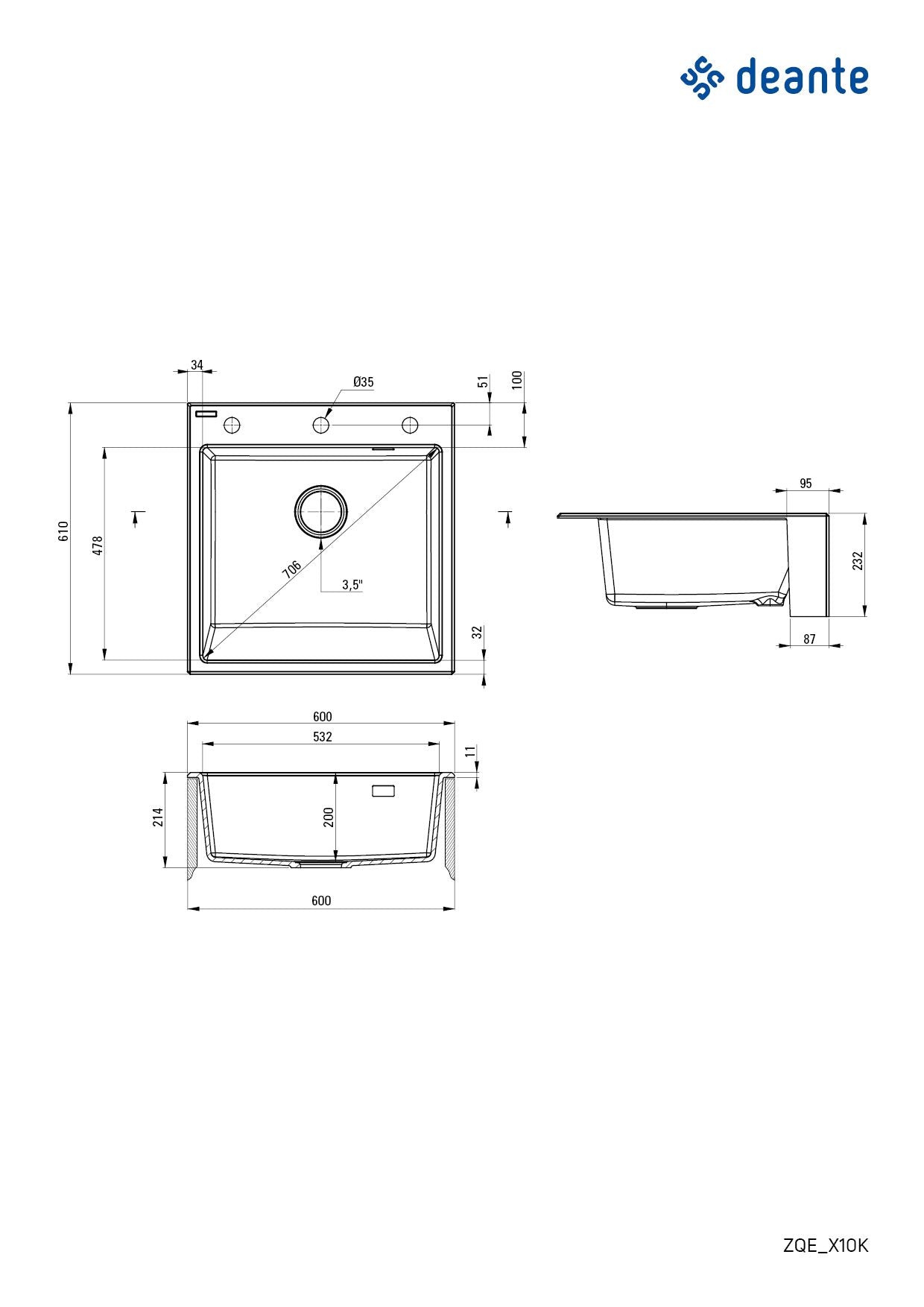Deante - Eridan Nero - 600x610x600mm - Black Granite Kitchen Sink 6
