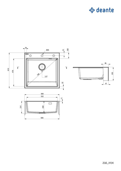 Deante - Eridan Nero - 600x610x600mm - Black Granite Kitchen Sink 6